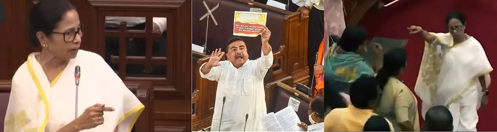 High Drama in Bengal Assembly: బెంగాల్ అసెంబ్లీలో హోరాహోరీ: టీఎంసీ, బీజేపీ ఎమ్మెల్యేల మధ్య తోపులాట, ఘర్షణలు High Drama in Bengal Assembly: బెంగాల్ అసెంబ్లీలో హోరాహోరీ: టీఎంసీ, బీజేపీ ఎమ్మెల్యేల మధ్య తోపులాట, ఘర్షణలు